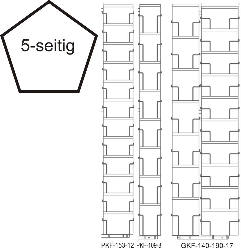Kombinations-Bodenständer 109/153/140/190 mm, 99 Kartenfächer, 2-reihig, 5-seitig, silber